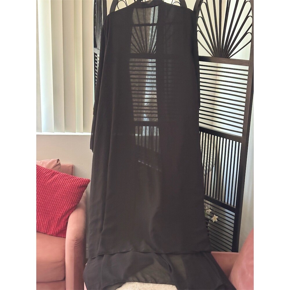 Womens Black Sheer Open Front Kimono Duster Cardigan Size 2XL Long Sleeve